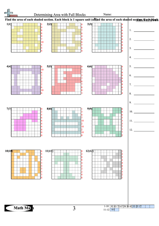 Determining Area With Full Blocks Math Worksheet With Answer Key Printable pdf
