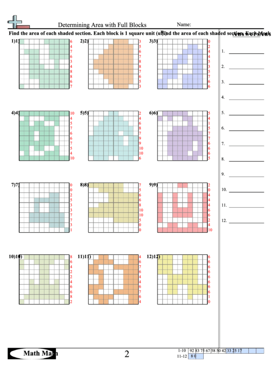 Determining Area With Full Blocks Math Worksheet With Answer Key Printable pdf