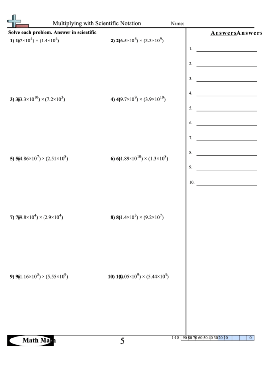 Multiplying With Scientific Notation Math Worksheet With Answer Key Printable Pdf Download