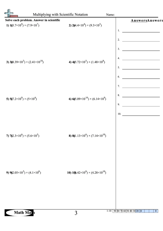 multiplying with scientific notation math worksheet with answer key