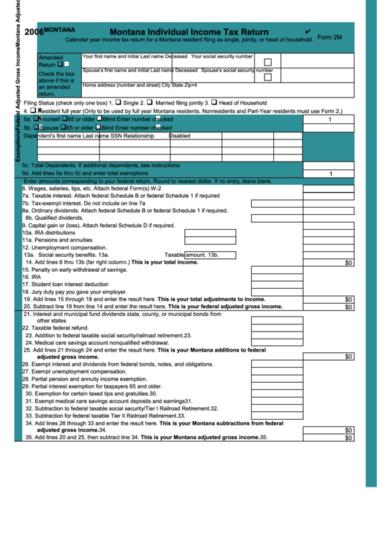 Fillable Form 2m Montana Individual Tax Return 2006