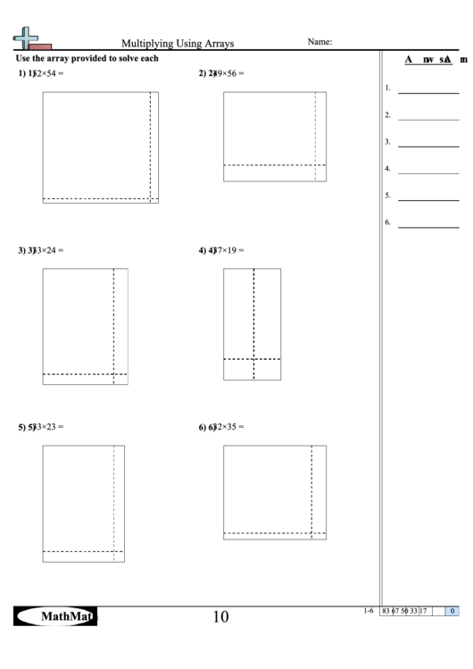 Multiplying Using Arrays - Math Worksheet With Answer Key Printable pdf