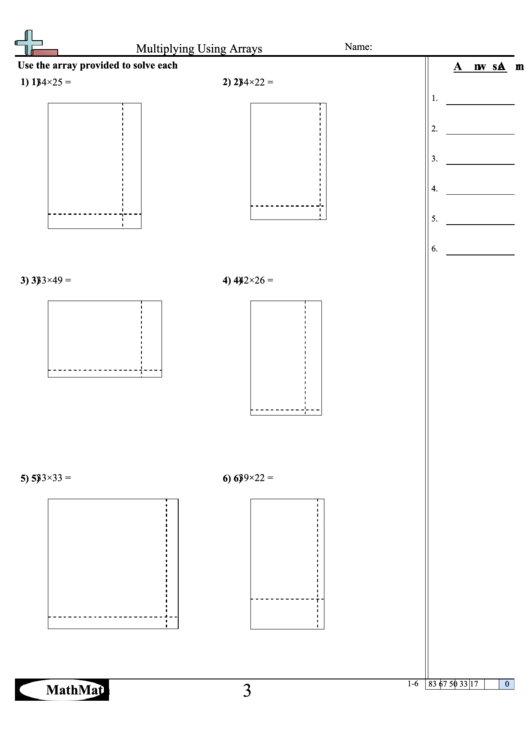 Multiplying Using Arrays - Math Worksheet With Answer Key Printable pdf
