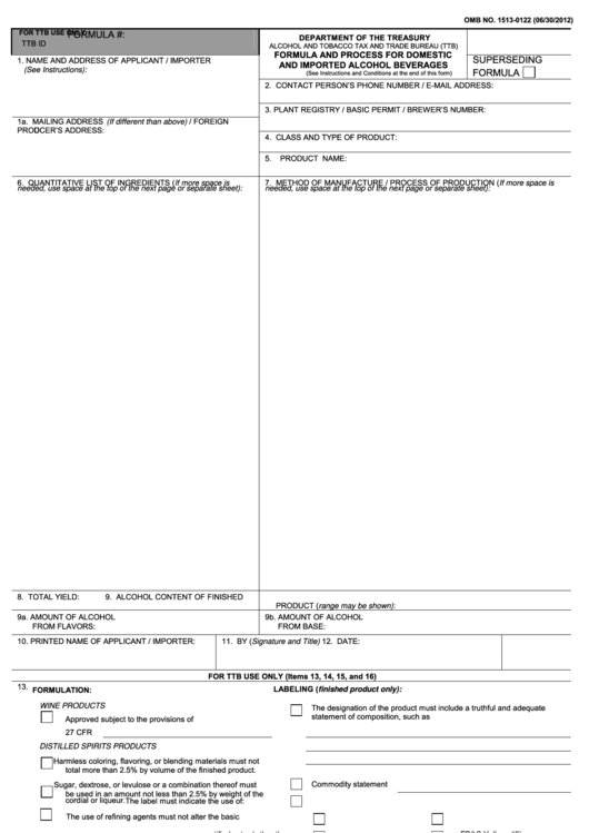 Fillable Form Ttb F 5100.51 - Formula And Process For Domestic And Imported Alcohol Beverages 2009 Printable pdf