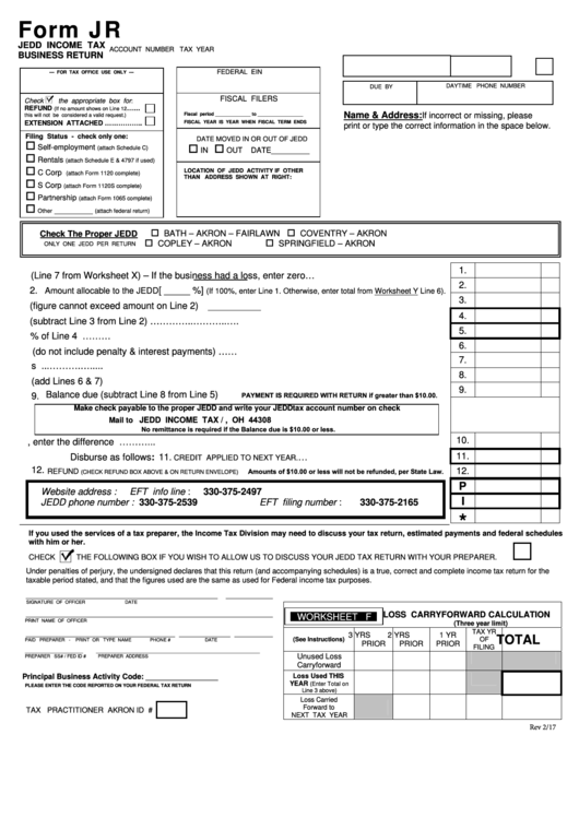Form Jr - Jedd Income Tax Business Return - 2017 Printable pdf