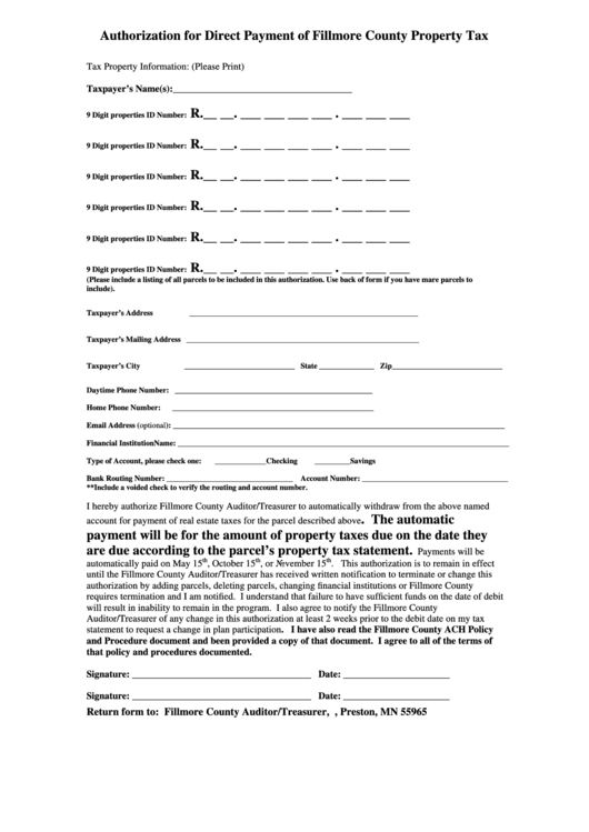 Authorization Form For Direct Payment Printable pdf