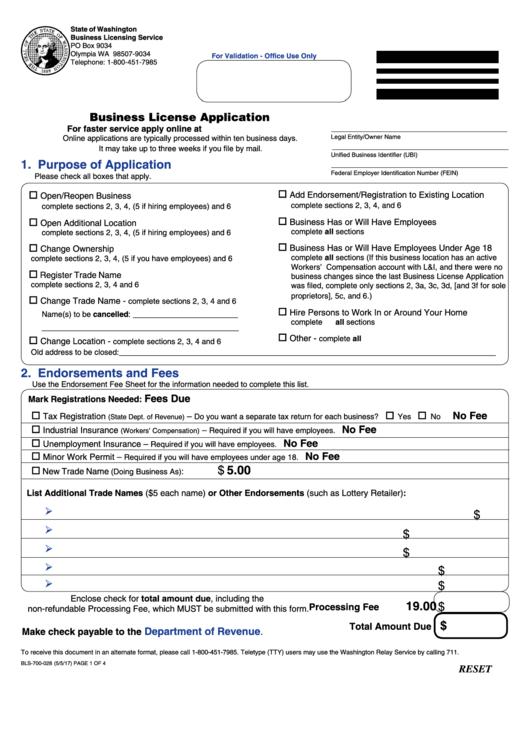 Fillable Form Bls-700-028 - Business License Application - 2017 Printable pdf