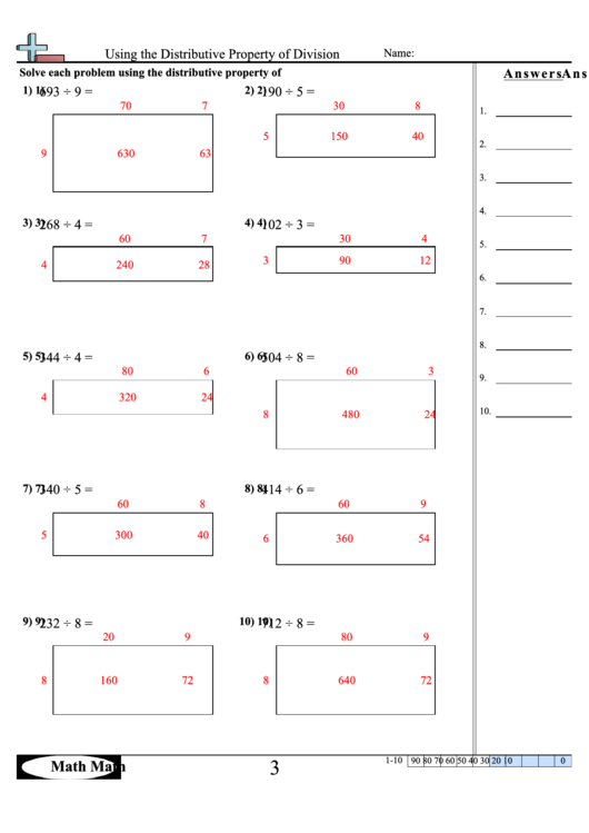 Using The Distributive Property Of Division Worksheet Printable pdf