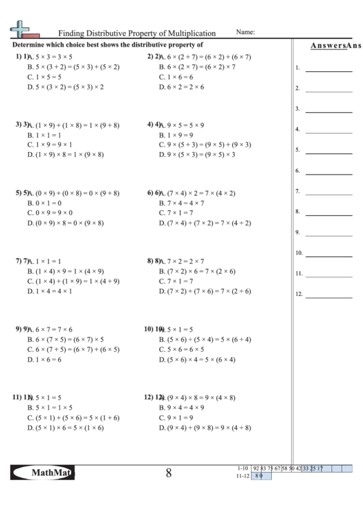 Finding Distributive Property Of Multiplication Worksheet printable pdf ...