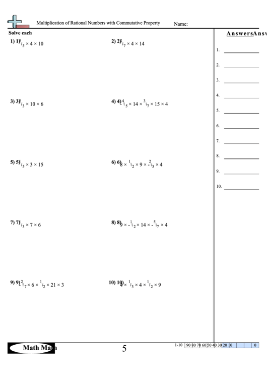 Multiplication Of Rational Numbers With Commutative Property Worksheet ...