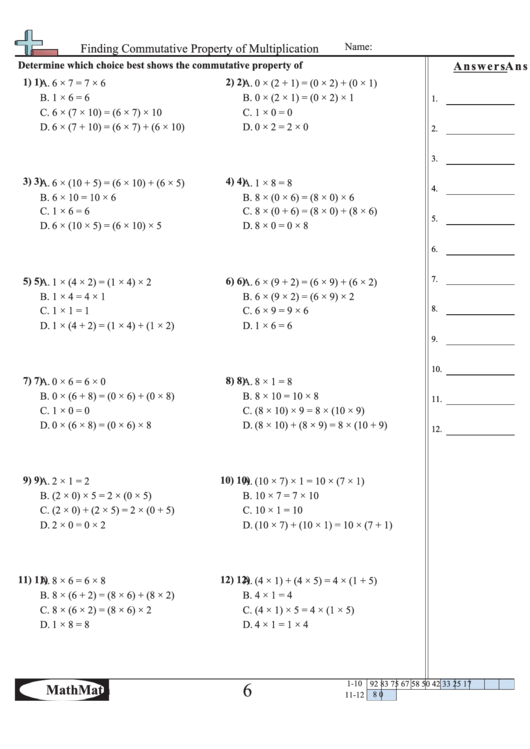 Finding Commutative Property Of Multiplication Worksheet Printable pdf