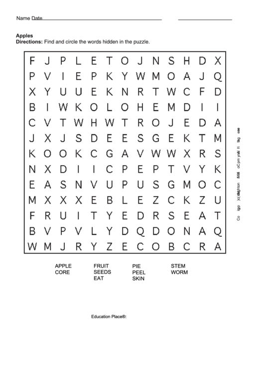 Answer Key Crossword Template - Apples Printable pdf