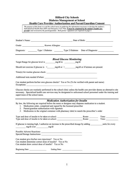 Health Care Provider Authorization And Parent/guardian Consent Form Printable pdf