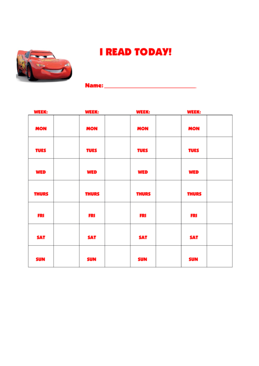Daily Reading Log - Red Car Printable pdf