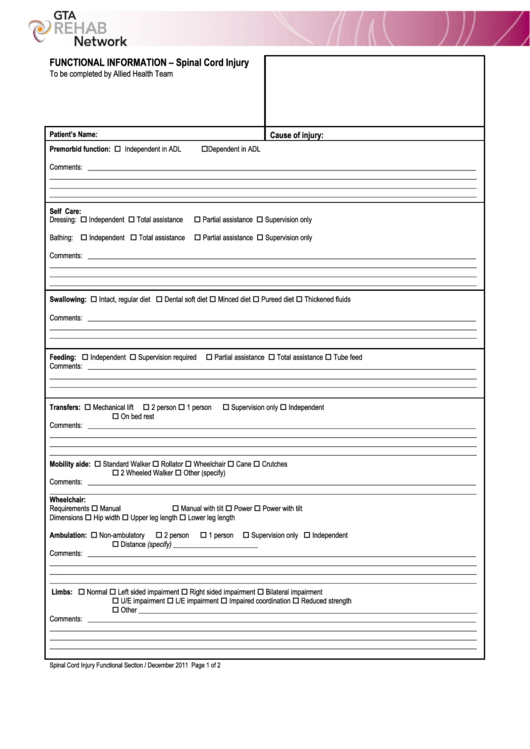 Spinal Cord Service Referral Form Printable pdf