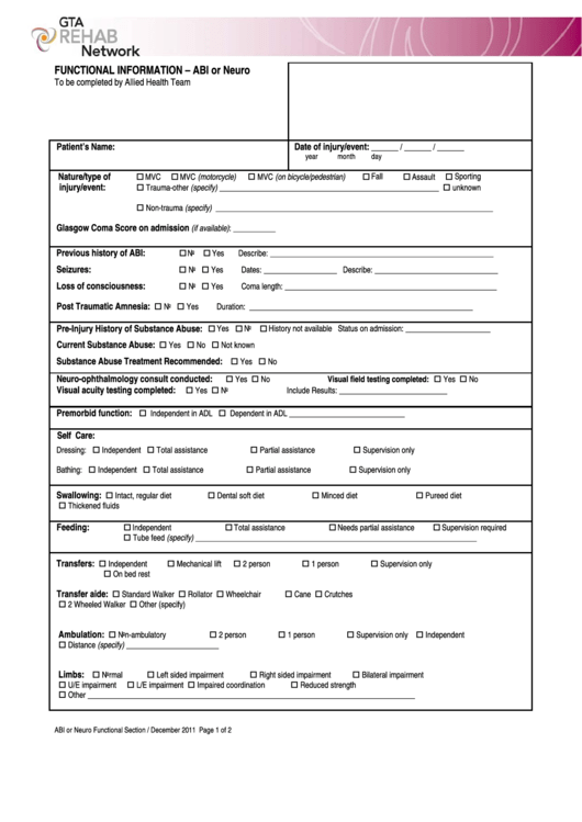 Brain Injury Service Referral Form Printable pdf