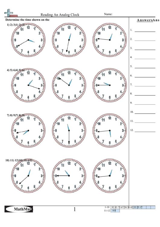 reading an analog clock worksheet with answer key printable pdf download