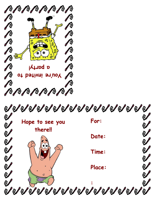 Birthday Invitation Card Template (Sponge Bob) Printable pdf