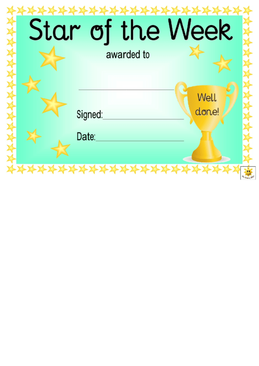 Award Certificate Template - Star Of The Week - Blue And Yellow Printable pdf