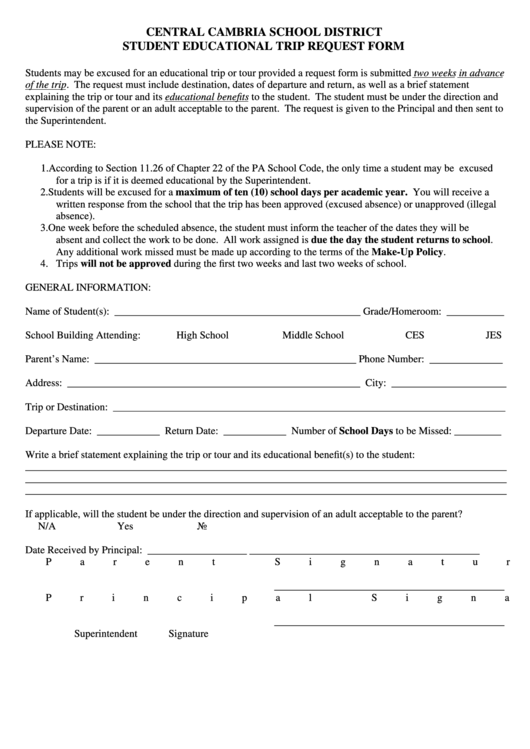 school trip request form