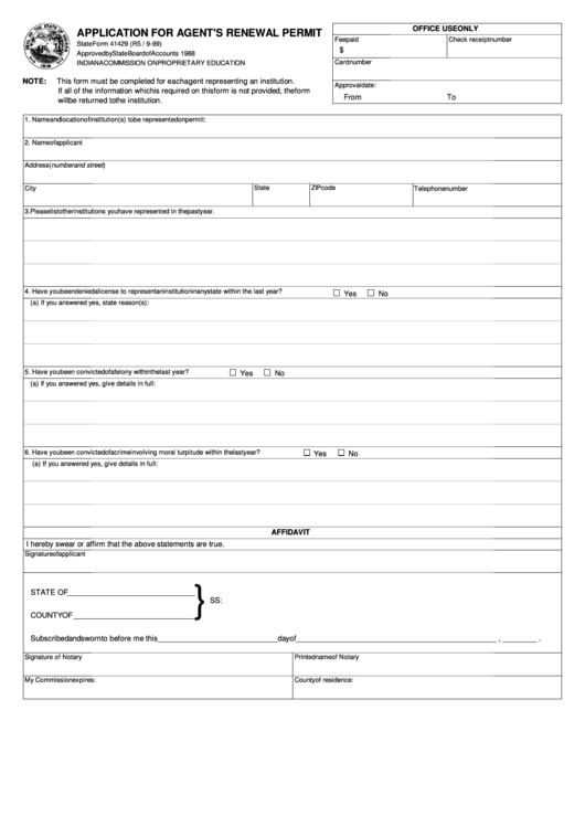 Fillable Form 41429 - Application For Agent