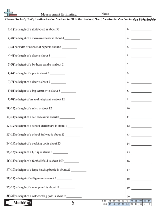 Measurement Estimating Worksheet Printable pdf