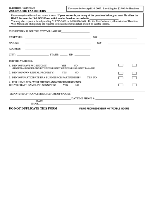 2006 Income Tax Return Form Printable pdf