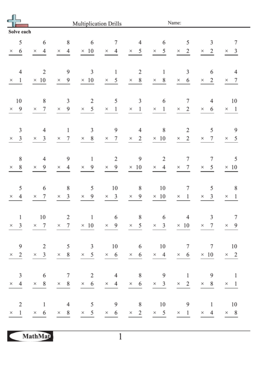 Multiplication Drills - Math Worksheet With Answer Key Printable pdf