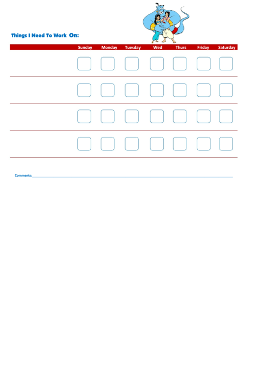 Things I Need To Work On - Behavior Chart Template - Aladdin Printable pdf