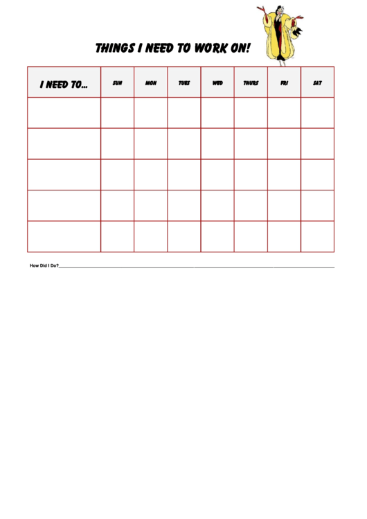 Things I Need To Work On Behaviour Chart - Cruella De Ville Printable pdf