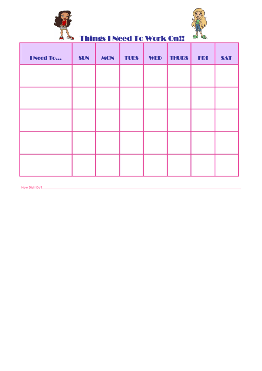 Things I Need To Work On Behaviour Chart - Bratz Printable pdf