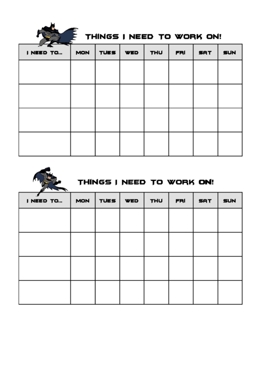 Things I Need To Work On Behaviour Chart - Batman Printable pdf