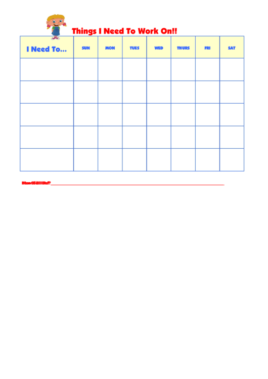Things I Need To Work On Chart - Annie Little Printable pdf