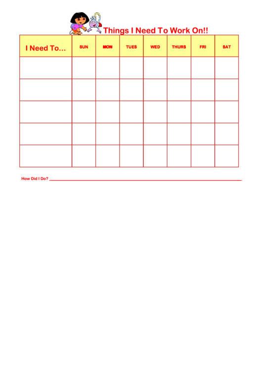Things I Need To Work On Chart - Dora Printable pdf