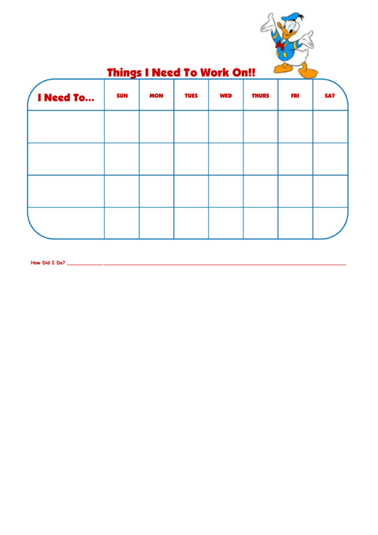Things I Need To Work On Donald Duck Template Printable pdf