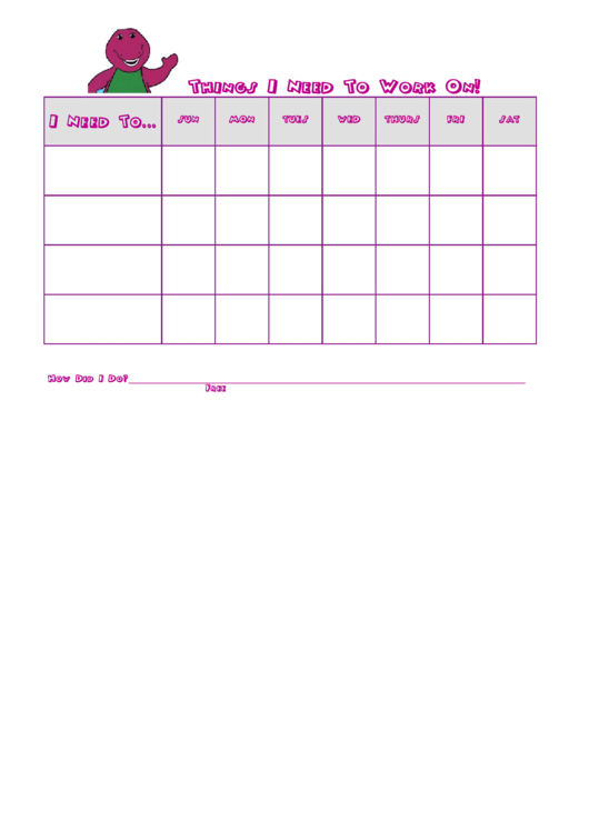 Things I Need To Work On Behaviour Chart - Barney Printable pdf