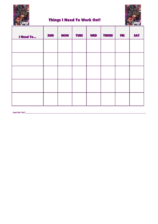 Things I Need To Work On Behaviour Chart - Bakugan Printable pdf