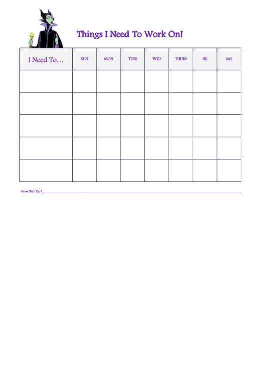 Things I Need To Work On Behaviour Chart - Maleficent Printable pdf