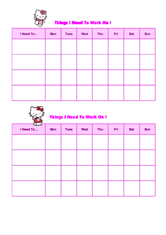 Things I Need To Work On Behaviour Chart - Hello Kitty Printable pdf