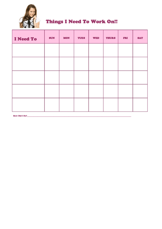 Things I Need To Work On Behaviour Chart - Hannah Montana Printable pdf