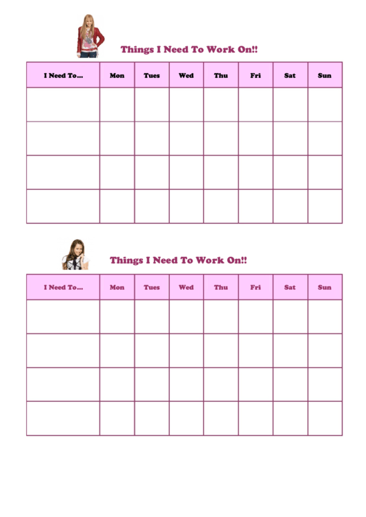 Things I Need To Work Template - Hanna Montana Printable pdf