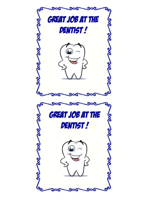 Dentist Reward Card Template Printable pdf