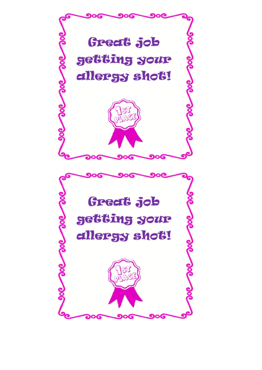 Allergy Shot Reward Chart Sticker Template Printable pdf