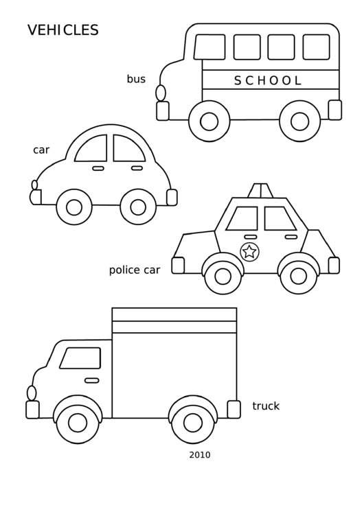 Vehicles Template - Bus, Car, Police Car, Truck Printable pdf