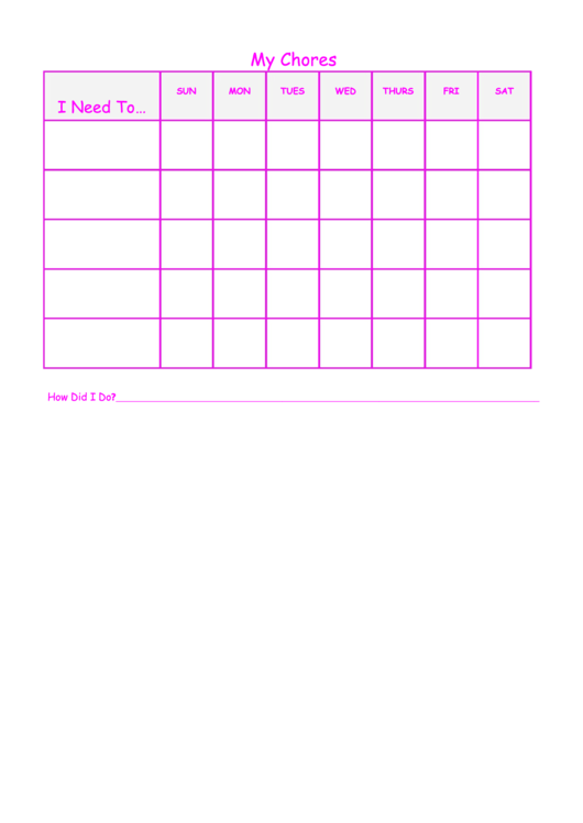 Pink Plain Chore Chart Printable pdf