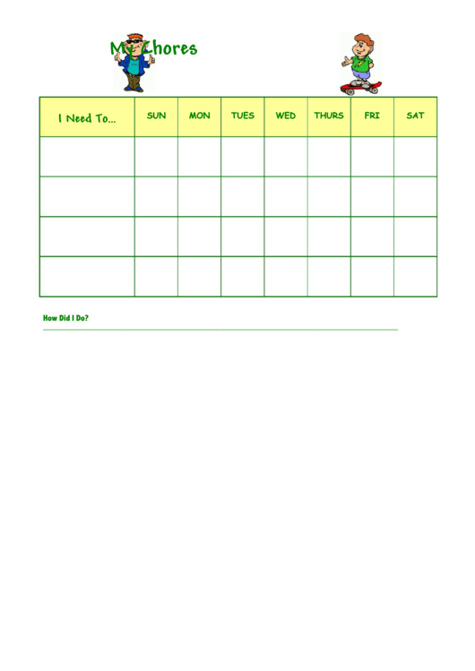 Cool Kid Chore Chart Template Printable pdf