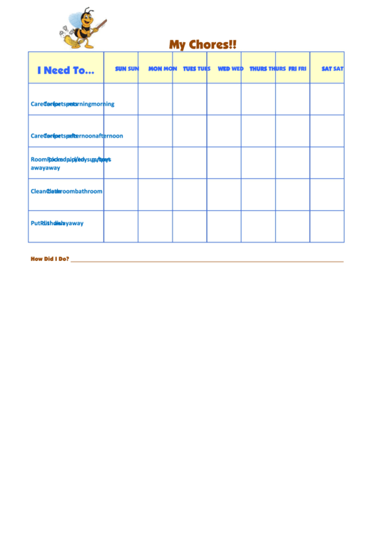 Pet Care Chore Chart For Kids Printable pdf