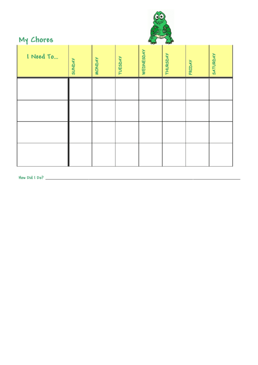 Turtle Chore Chart Template Printable pdf