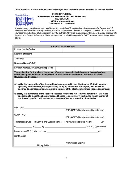Dbpr Form Abt-6025 - Examination Application Printable pdf
