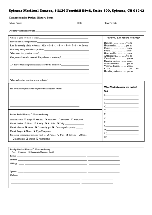 Comprehensive Patient History Form